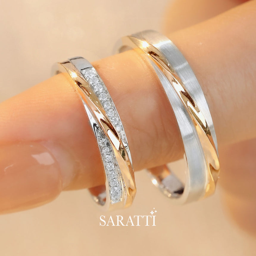 Rose Gold Ribbon Dessign Wedding Bands | Saratti