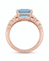 Rose gold aquamarine ring with architectural band and diamond-set shoulder design | SARATTI