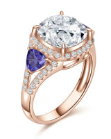 Rose gold cushion moissanite and tanzanite ring for romantic proposal moments | SARATTI