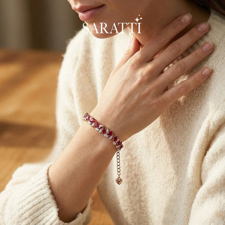 Roselle Glow deep red ruby bracelet in rose gold tone | SARATTI