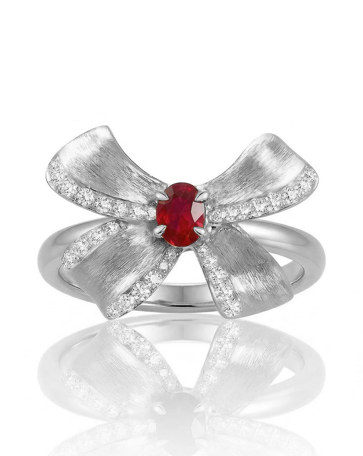 Rouge Ribbon Pigeon Blood Red Natural Ruby Ring in 18K White Gold | SARATTI