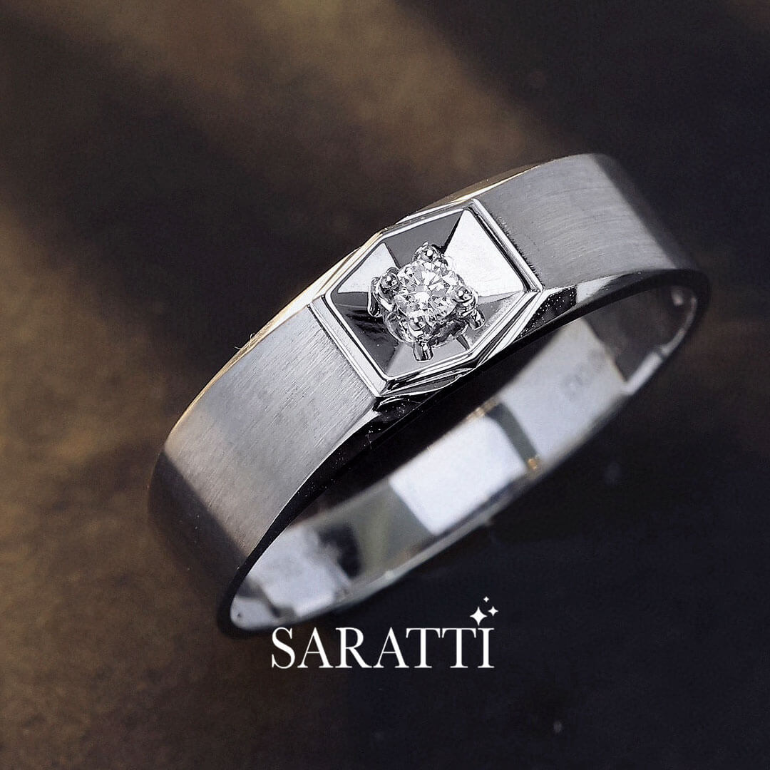 Hexagonal motif design detail of Six Paths Two Tone diamond ring in platinum | SARATTI