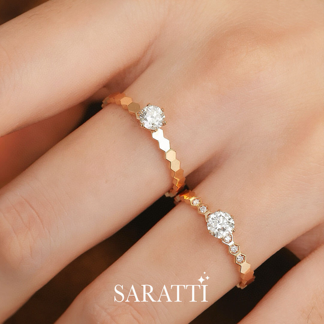 Model Stacks the Anima Gemella II  Natural Diamond Engagement Ring  | Saratti Fine Jewelry 