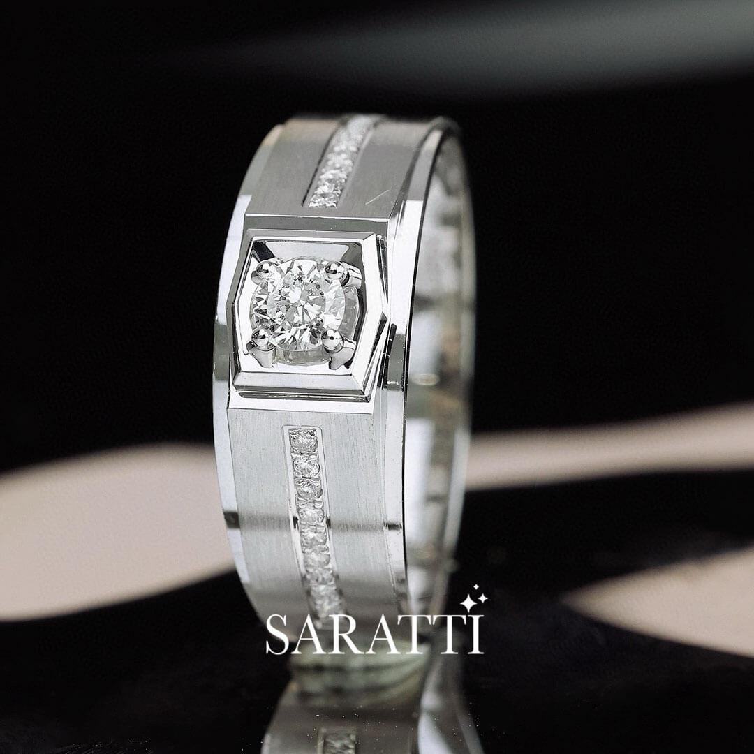Close Up Shot of the White Gold  Animus Meraki Diamond Ring for Men | Saratti 