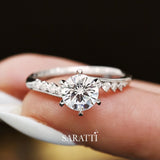 Round Cut Diamond Ring in 18K White Gold | Saratti Jewelry