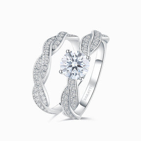 White Gold Floating Diamond Eternity Ring Bridal Set | Saratti