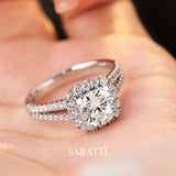 Split shank Round Diamond Halo Engagement Ring | Saratti