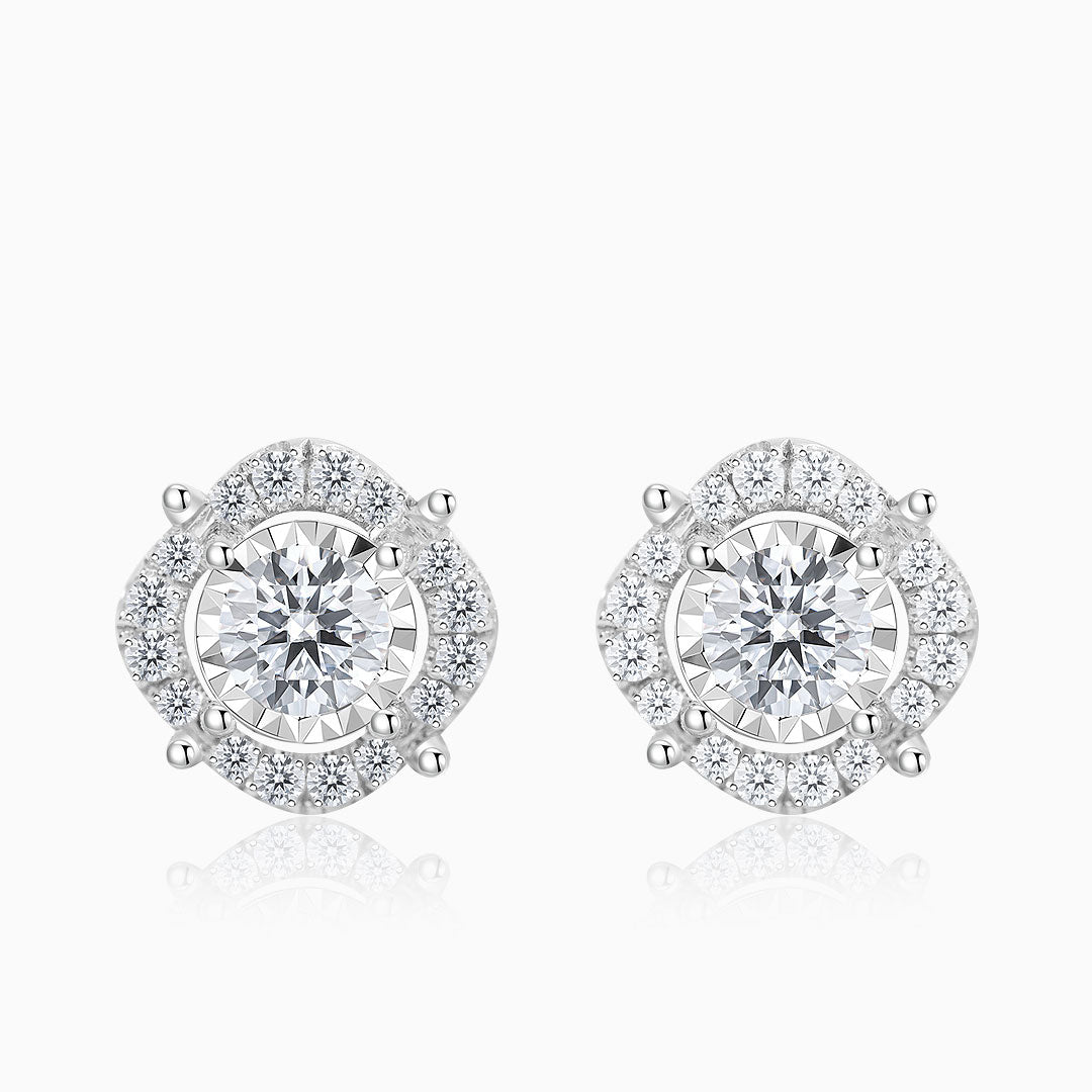 Hollow Diamond Halo White Gold Earrings - Elevate Your Festivities with Christmas Jewelry: White Gold Earring Collection | Saratti