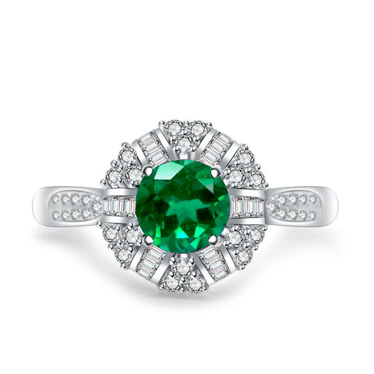 Crown Poise Natural Emerald & Diamond Ring