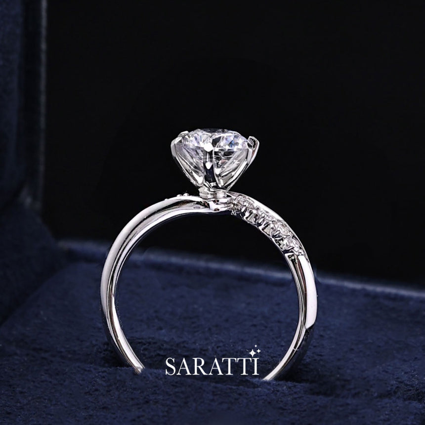 Twisted Shank Diamond Engagement Ring in White Gold | Saratti Jewelry