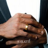 8mm mens wedding band brushed finish design detail in 18K yellow gold | SARATTI