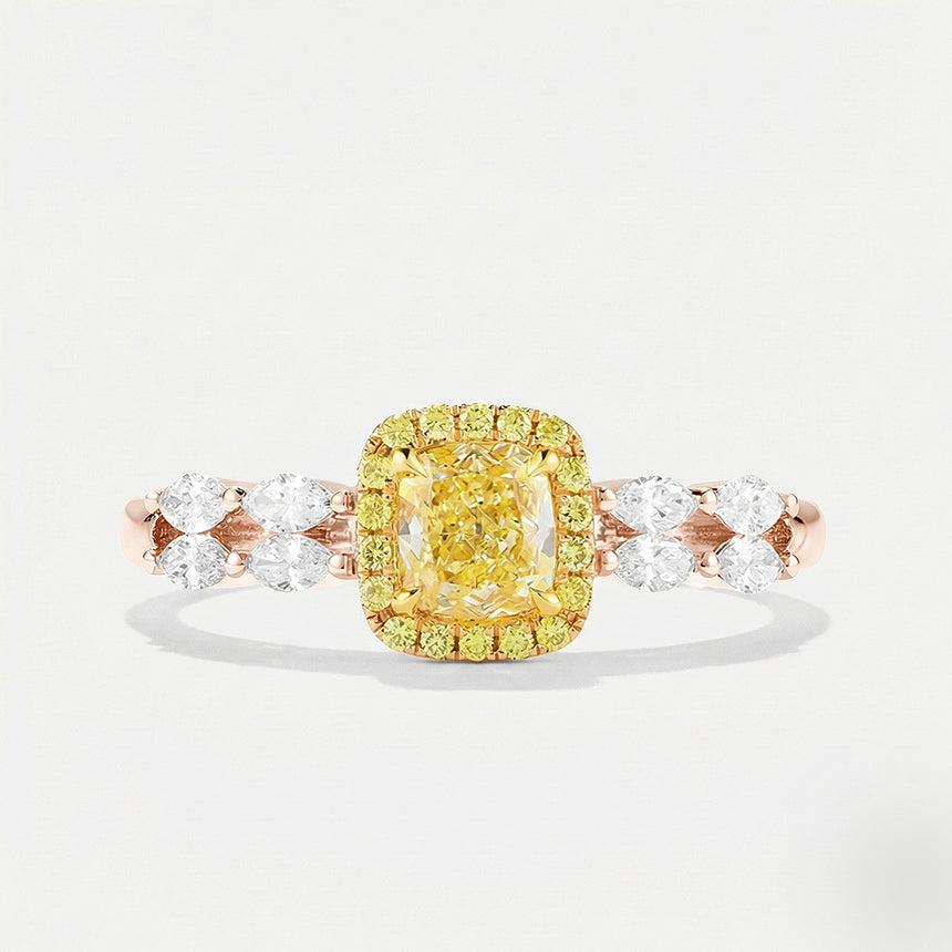 Yellow Diamond promise ring luxury handcrafted ring in 18K rose gold | SARATTI