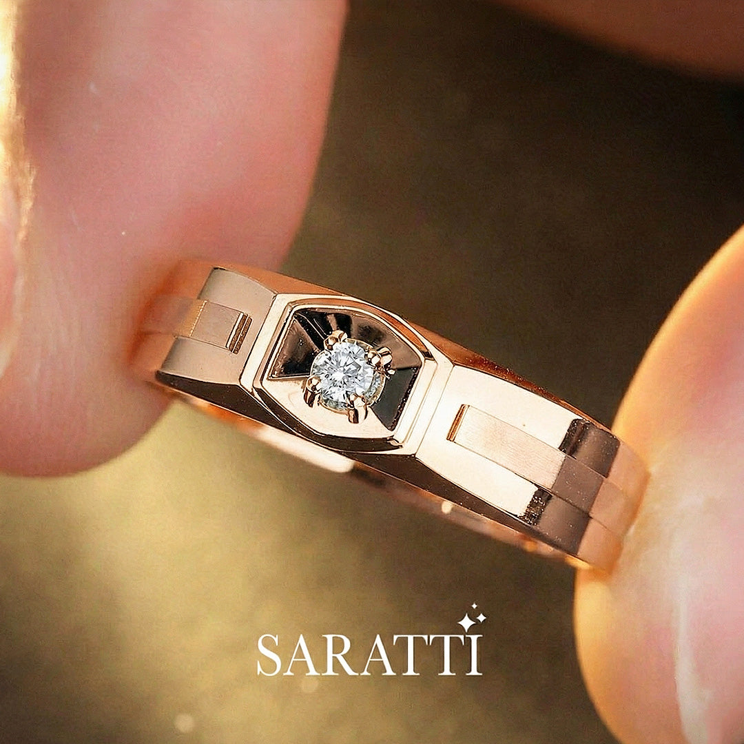 Six Paths Diamond solitaire ring round diamond center in 18K rose gold | SARATTI