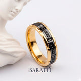Black Diamond 4mm mens wedding band pavé diamond ring in 18K yellow gold | SARATTI