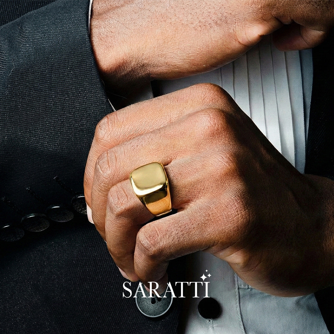 Mens wedding band geometric bolt design ring in 18K yellow gold | SARATTI