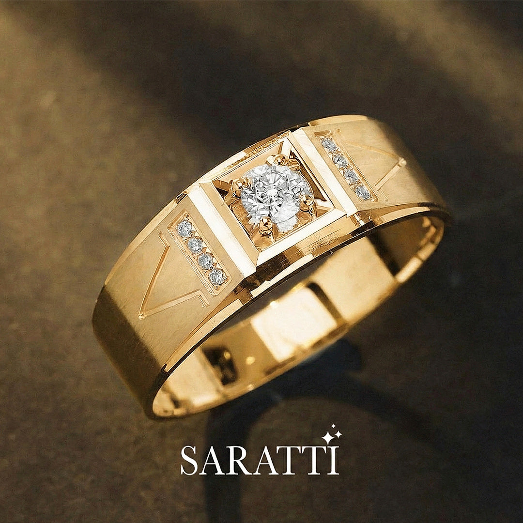 Adamantine Courage men’s diamond ring statement design in 18K yellow gold | SARATTI