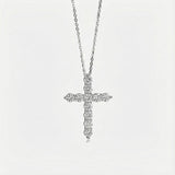 Round Lab Grown Diamond Cross Necklace in Platinum with Cable Chain in 18K White Gold - SARATTI