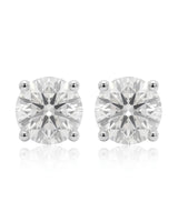 2.00 ct. tw. lab-grown round diamond four-prong studs in 18K white gold, prong detail | SARATTI