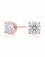 3.00 ct. tw. lab-grown round diamond four-prong studs in 18K rose gold, front view | SARATTI