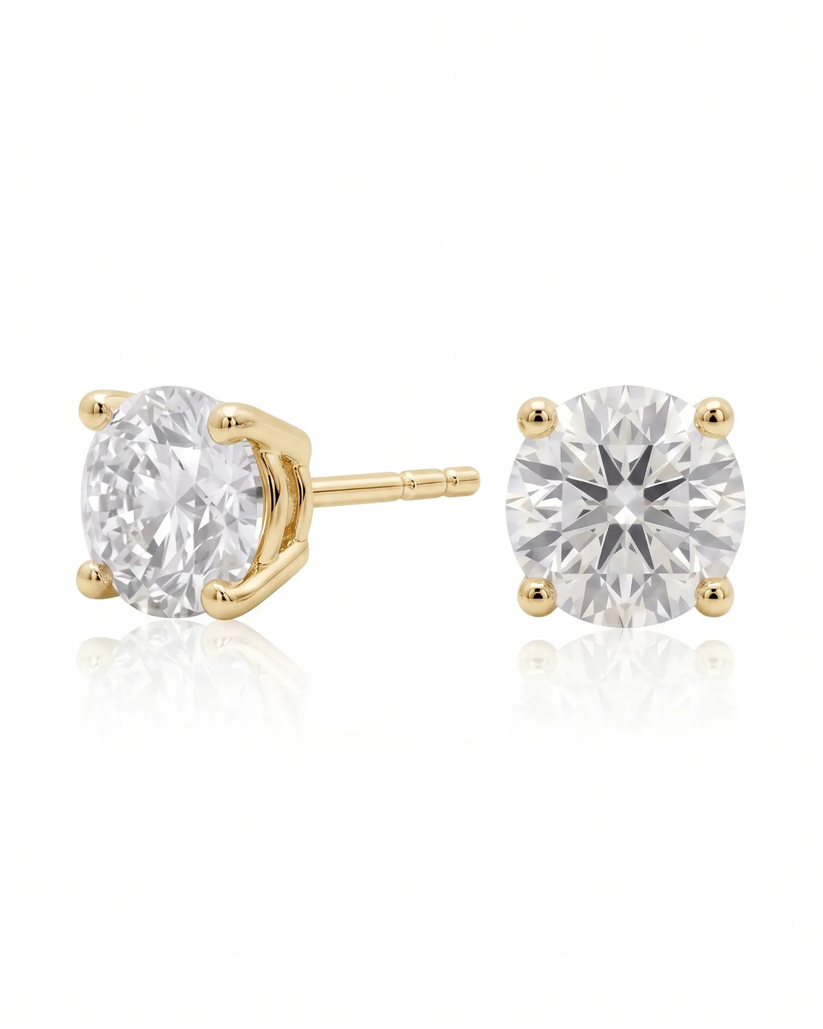 1.00 ct. tw. lab-grown round diamond four-prong studs in 14K yellow gold, front view | SARATTI