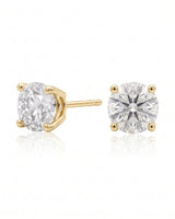 1.00 ct. tw. lab-grown round diamond four-prong studs in 14K yellow gold, front view | SARATTI