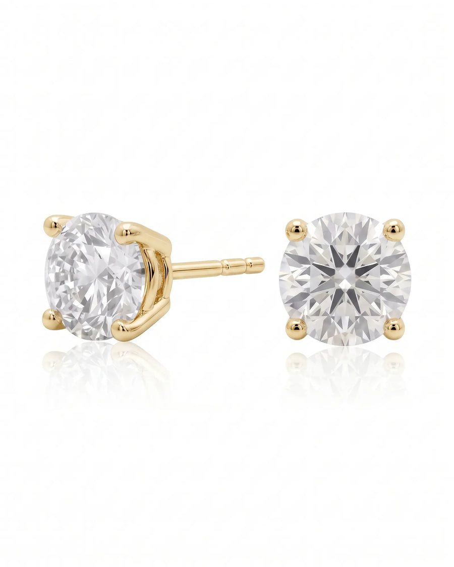1.00 ct. tw. lab-grown round diamond four-prong studs in 14K yellow gold, front view | SARATTI