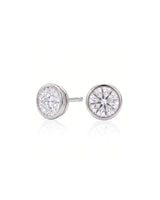 1.00 ct. tw. lab-grown round diamond full-bezel stud earrings in 14K white gold, front view | SARATTI