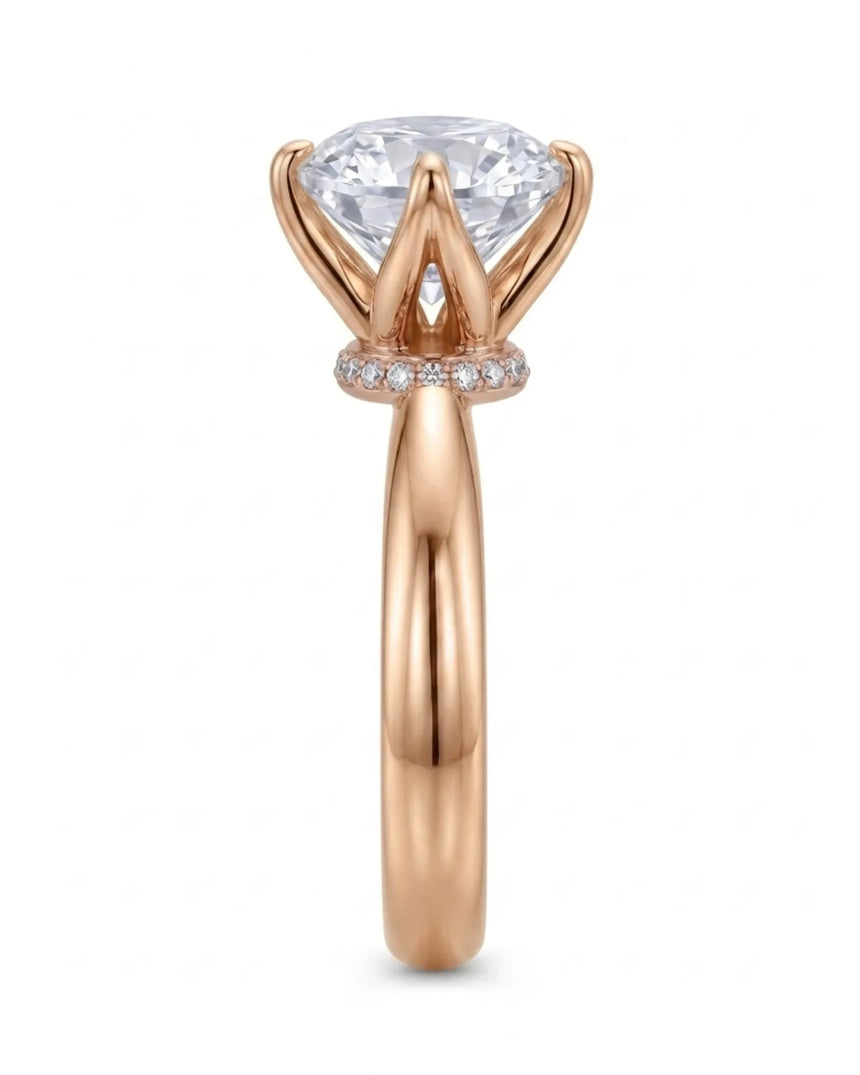 Round moissanite promise ring for a meaningful romantic gift in 18K rose gold | SARATTI