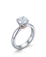 Round moissanite promise ring with tulip prongs and hidden pavé detail in 18K white gold | SARATTI