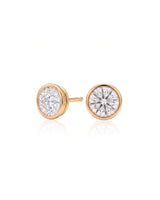 1.00 ct. tw. lab-grown round diamond full-bezel stud earrings in 14K yellow gold, front view | SARATTI