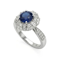 Antique Inspired Royal Blue Sapphire White Gold Ring