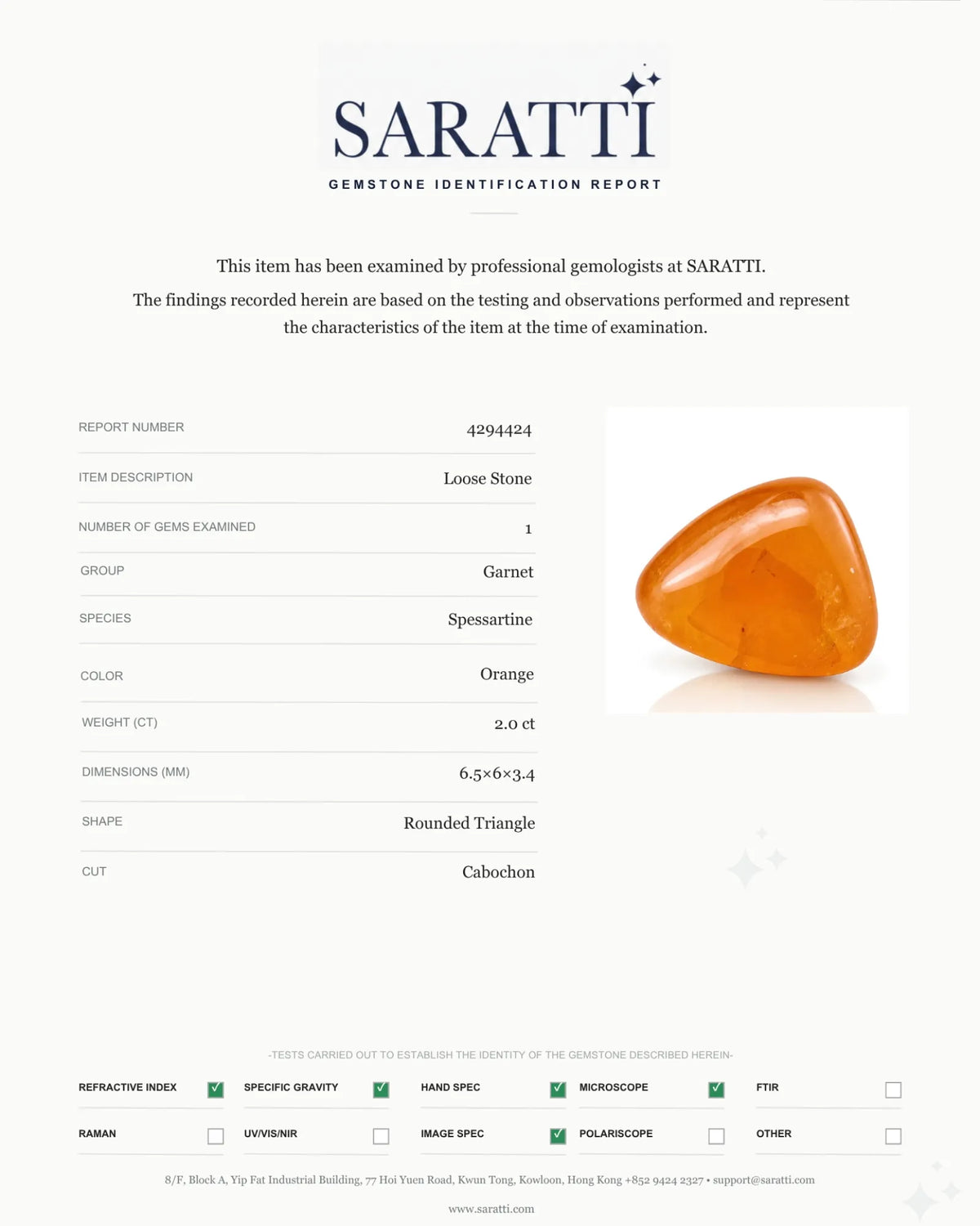 Rounded triangle Garnet measuring 6.5 × 6 × 3.4 mm | SARATTI