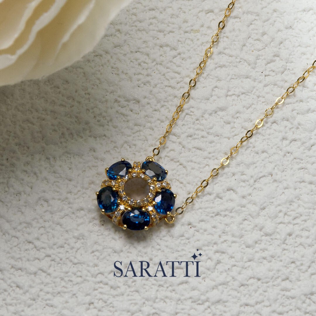 Prong Set Oval Sapphires on the Etoile Zafiro Blue Sapphire Pendant | Saratti Fine Jewelry