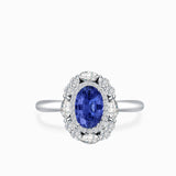 Royal Blue Sapphire and Diamonds Ring 18K White Gold | Modern Gem Jewelry | Saratti