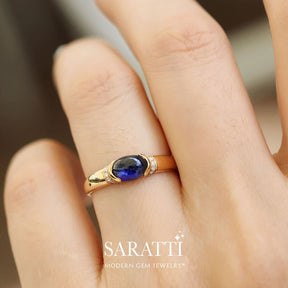 Royal Blue Tension Set Sapphire Gold Ring | Modern Gem Jewelry | Saratti 