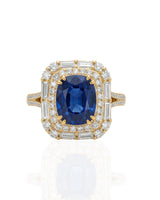 Royal blue sapphire and diamond ring in 18K Yellow Gold | SARATTI