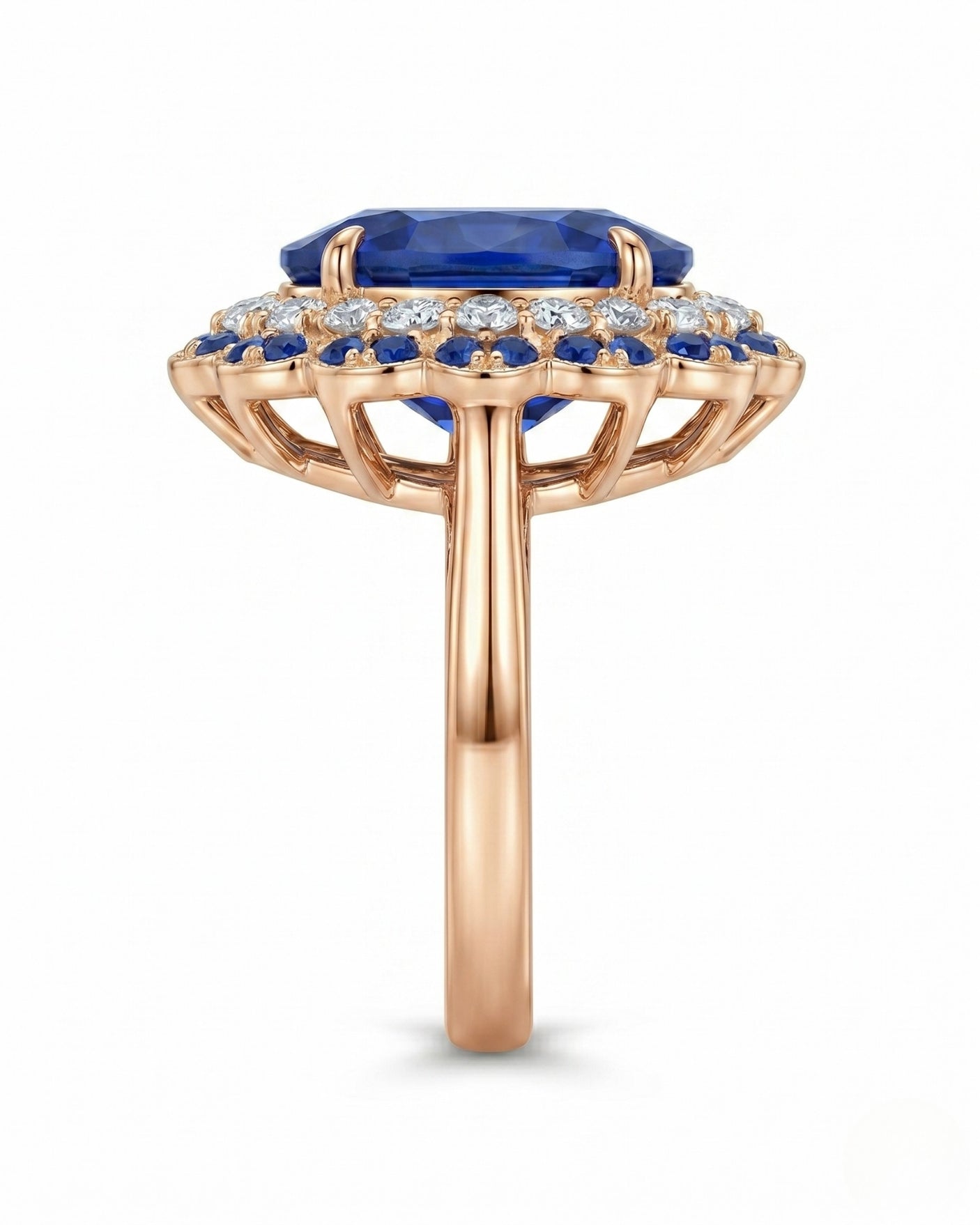 Royal blue sapphire and diamond ring in 18K rose gold for anniversary gifting | SARATTI
