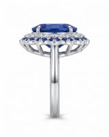 Royal blue sapphire and diamond ring in 18K white gold for anniversary gifting | SARATTI