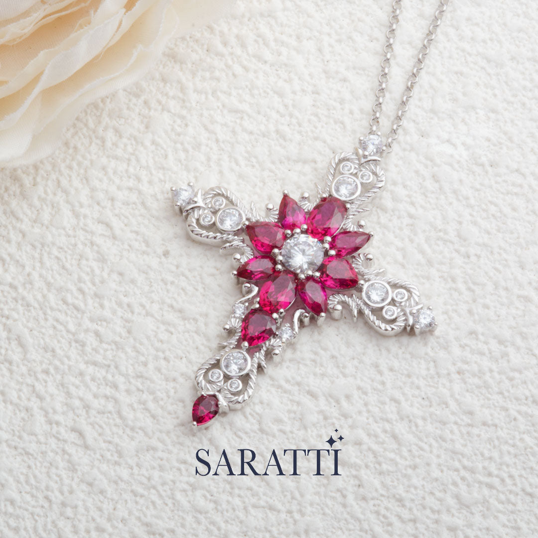Pear and Oval Shape Pigeon Blood Red Ruby Necklace | Saratti Jewelry