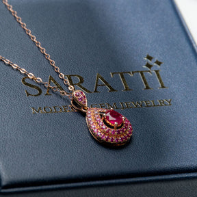 Pink Natural Ruby Side Stones of the Mogok Rose Red Ruby Pendant | Saratti Fine Jewelry 