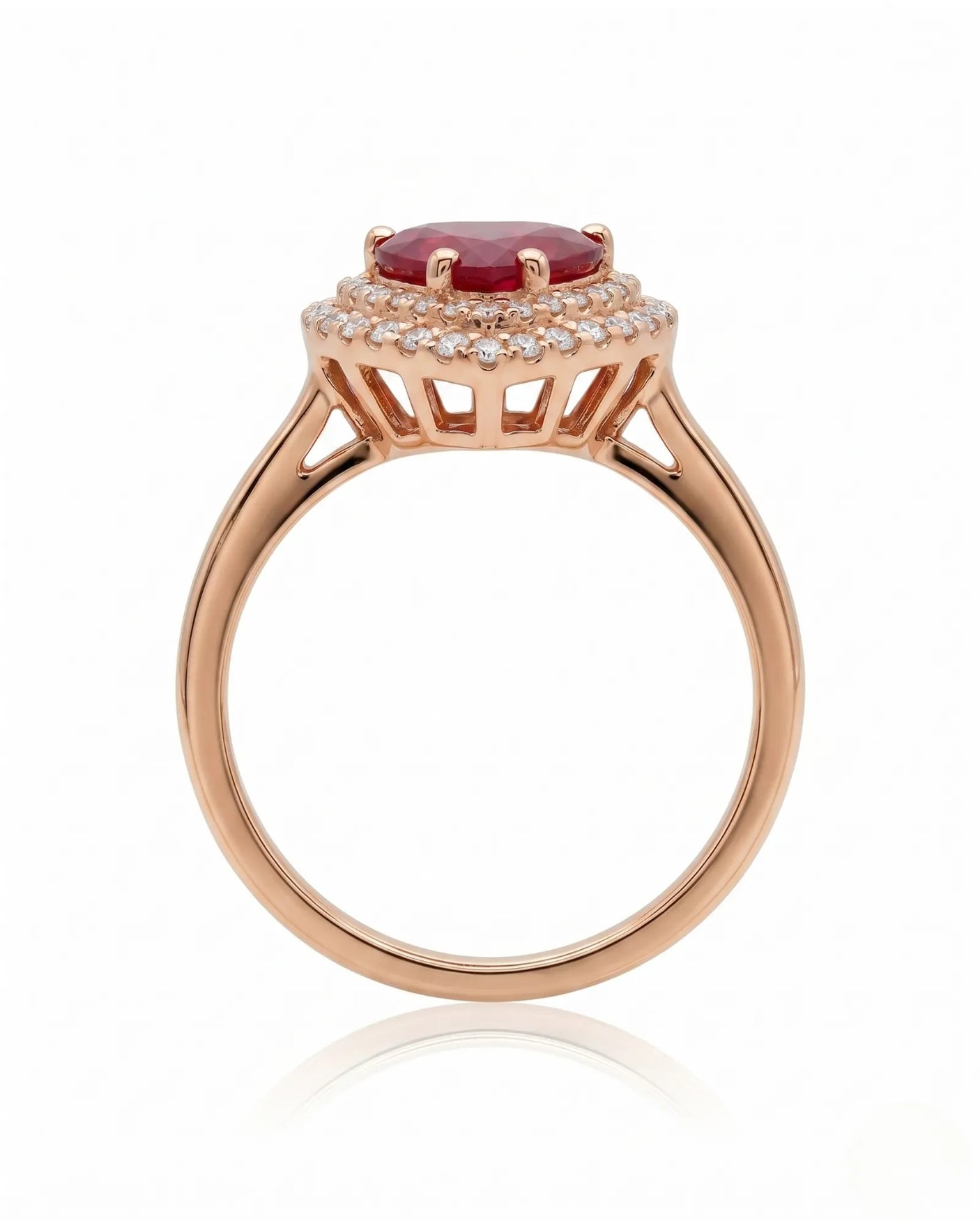 Ruby and diamond anniversary ring with heart shape in 18K rose gold | SARATTI