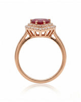 Ruby and diamond anniversary ring with heart shape in 18K rose gold | SARATTI