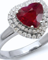 Ruby and diamond anniversary ring with heart shape in 18K white gold | SARATTI