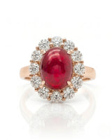 Ruby and diamond anniversary ring with oval center stone in 18K rose gold - SARATTI