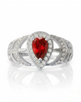 Ruby and diamond engagement ring with split shank in 18K white gold | SARATTI