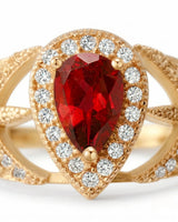 Ruby and diamond engagement ring with split shank in 18K yellow gold | SARATTI