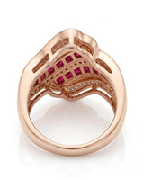 Ruby and diamond statement ring with wide channel design in 18K rose gold - SARATTI