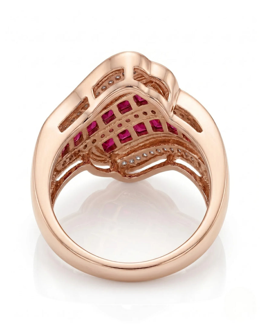 Ruby and diamond statement ring with wide channel design in 18K rose gold - SARATTI