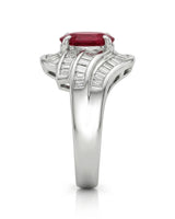 Ruby baguette diamond wave ring in PT850 platinum - SARATTI