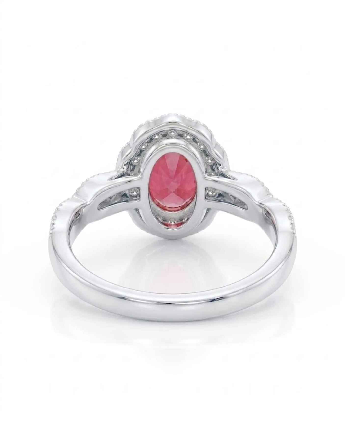 Ruby centerpiece ring diamond halo platinum ring | SARATTI